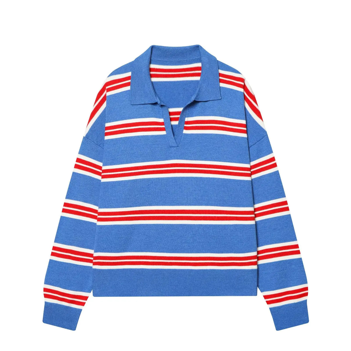 Autumn Women's  New Knitted Striped Sweater Polo Neck Pullover Autumn Fashion Loose Elegant Warm Young Women Sweater Street