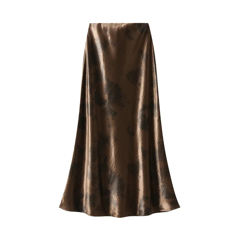 Seoulish Vintage Polka Dot Satin Mermaid Skirts for Women  New Spring Summer High Waist Casual Mid Length Women's Skirts