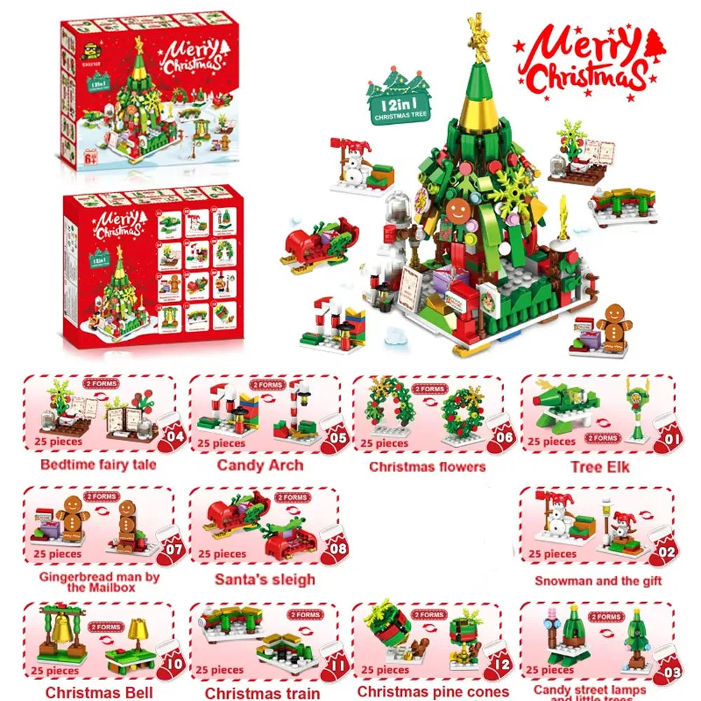 Christmas Gifts Micro Building Block Series Santa Claus Reindeer Puzzle Assembling Bricks Table Decoration Toys Children Kids