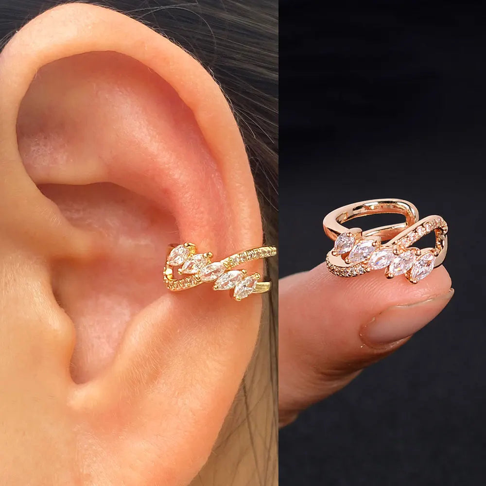 1Piece Geometry Rainbow CZ Cuff Wrap Clip On Earrings Women Girls Climber Ear Cartilage Bone Clips Fake Earring Non Piercing