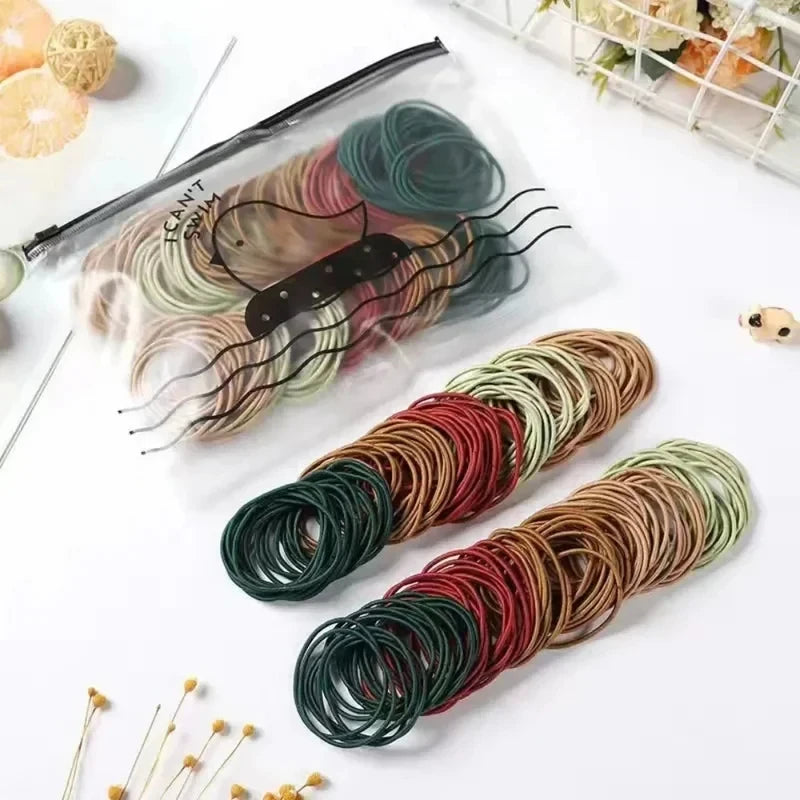 New 100PCS/Set Women 4CM Basic Nylon Elastic Hair Bands Ponytail Hair Scrunchie Rubber Bands Headband Hair Accessories Headwear