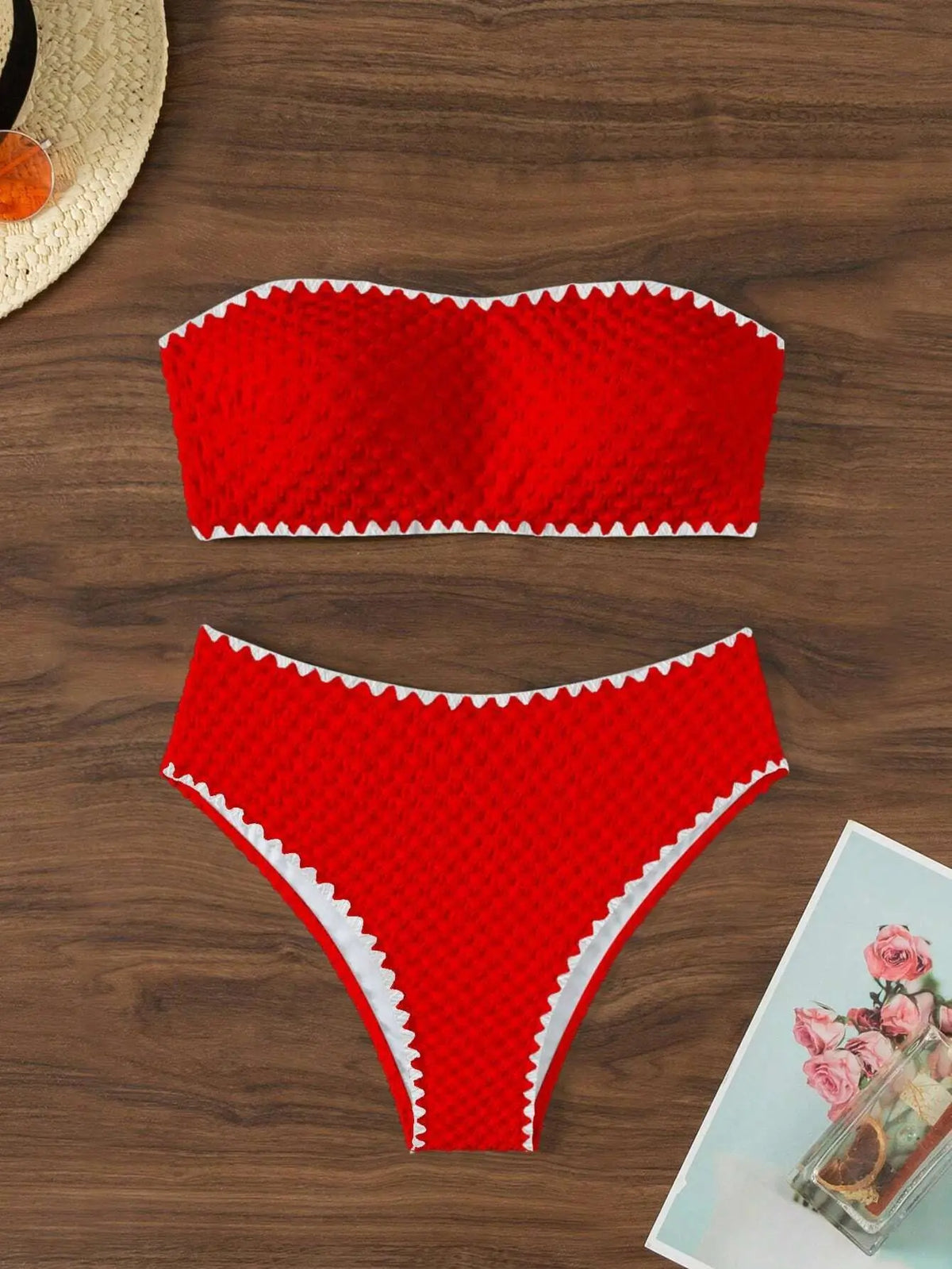 Swimwear White 2 Piece Strapless Swimsuit for Women Sexy Bandeau Backless Bikini Set Lace-up Patchwork Bathing Suit  New