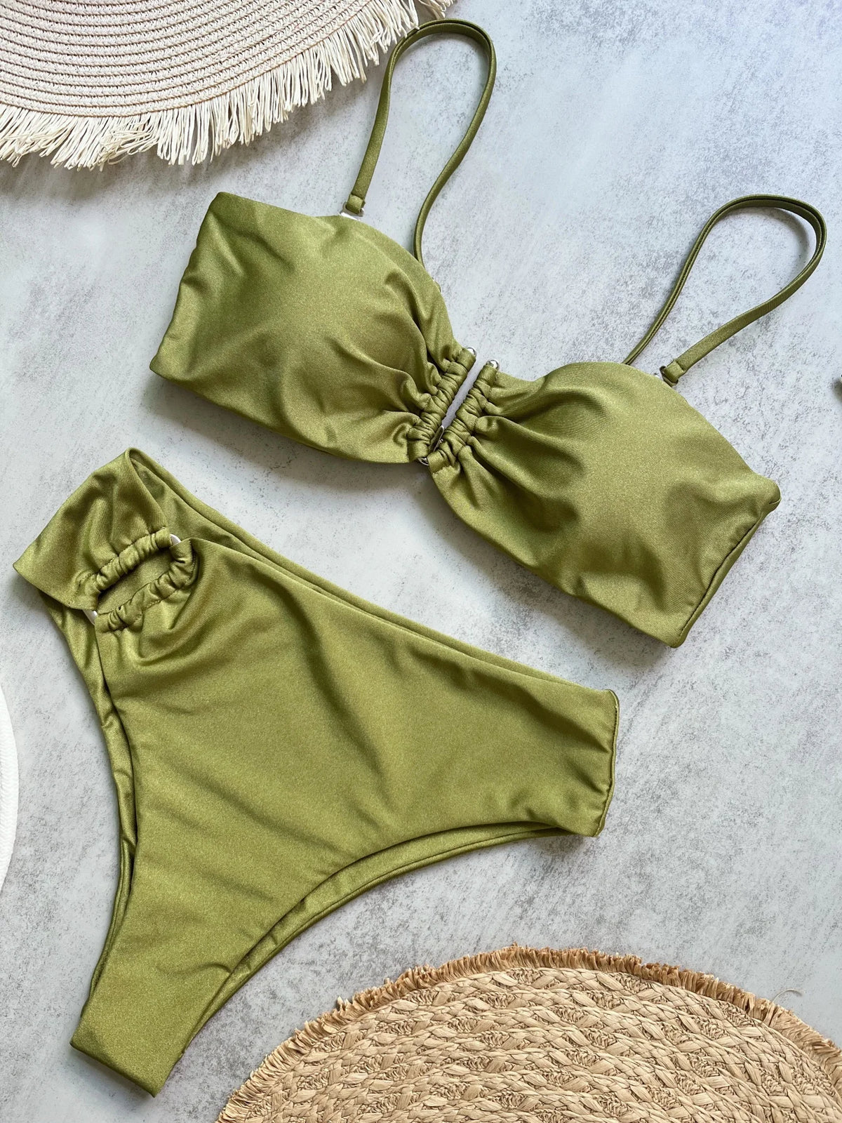 Bandeau Bikini Push Up Women Swimsuits  Sexy Female Swimwear Brazilian Bikini Set Thong Biquini Swim Suits Solid Beachwear