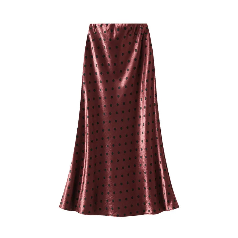 Seoulish Vintage Polka Dot Satin Mermaid Skirts for Women  New Spring Summer High Waist Casual Mid Length Women's Skirts