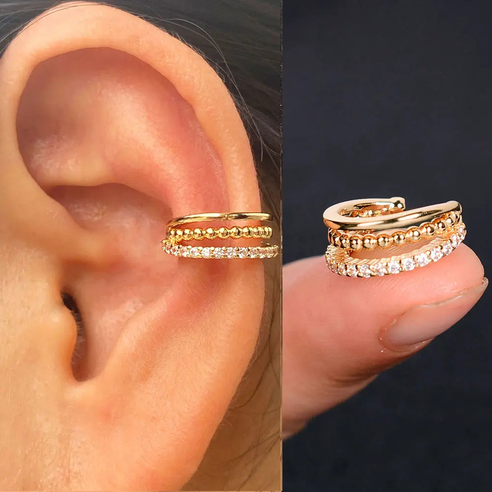 1Piece Geometry Rainbow CZ Cuff Wrap Clip On Earrings Women Girls Climber Ear Cartilage Bone Clips Fake Earring Non Piercing