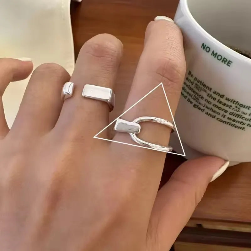 VENTFILLE 925 Sterling Silver Rings INS Fashion Hip Hop Vintage Couples Hollow Lines Punk Thai Silver Party Adjustable  Jewelry