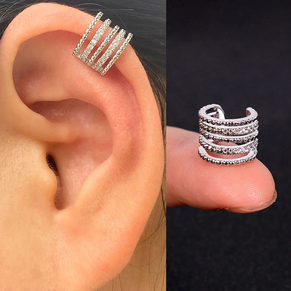 1Piece Geometry Rainbow CZ Cuff Wrap Clip On Earrings Women Girls Climber Ear Cartilage Bone Clips Fake Earring Non Piercing