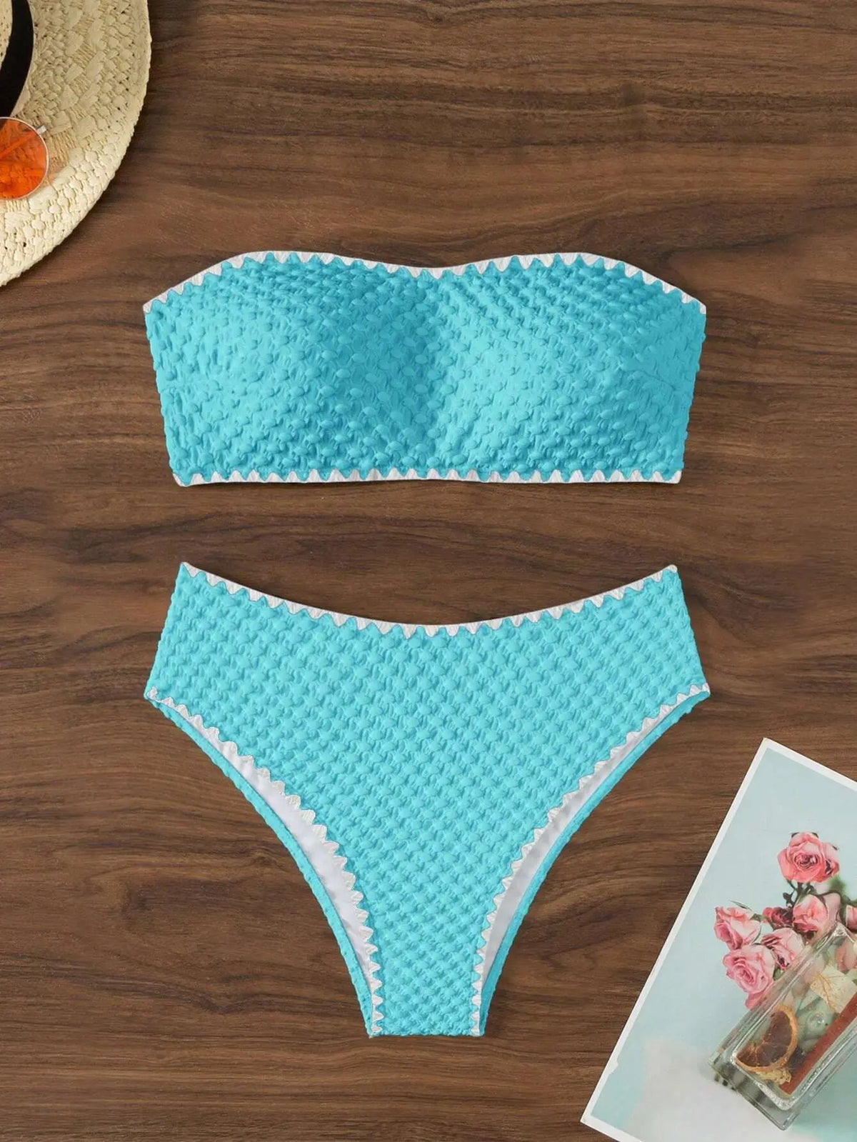 Swimwear White 2 Piece Strapless Swimsuit for Women Sexy Bandeau Backless Bikini Set Lace-up Patchwork Bathing Suit  New