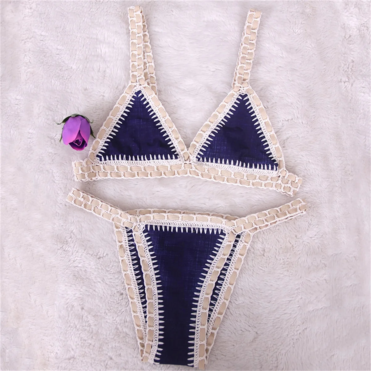 Pink Crochet Bikini  Sexy Women Swimsuit Female Swimwear Micro Bikini Set Bandeau Swimming Suit Beachwear Brazilian Biquini
