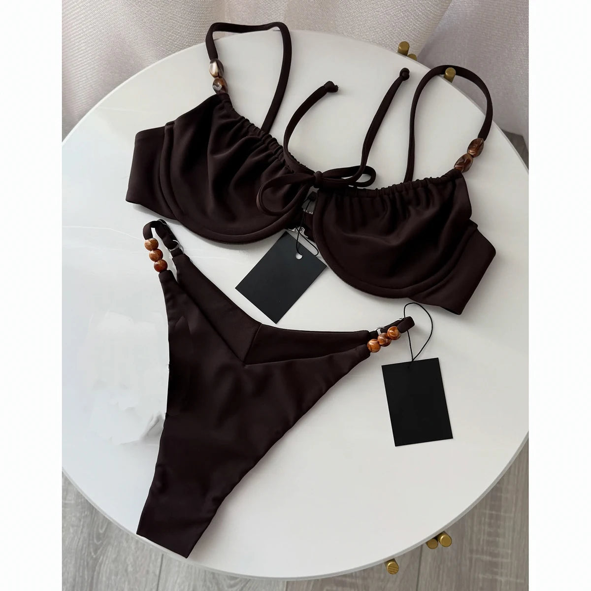 Push Up Bikinis  Sexy Women Swimsuit Swimwear Female Bikini Set Beads Biquini Bathing Suit Dot Swimming Suit Beachwear
